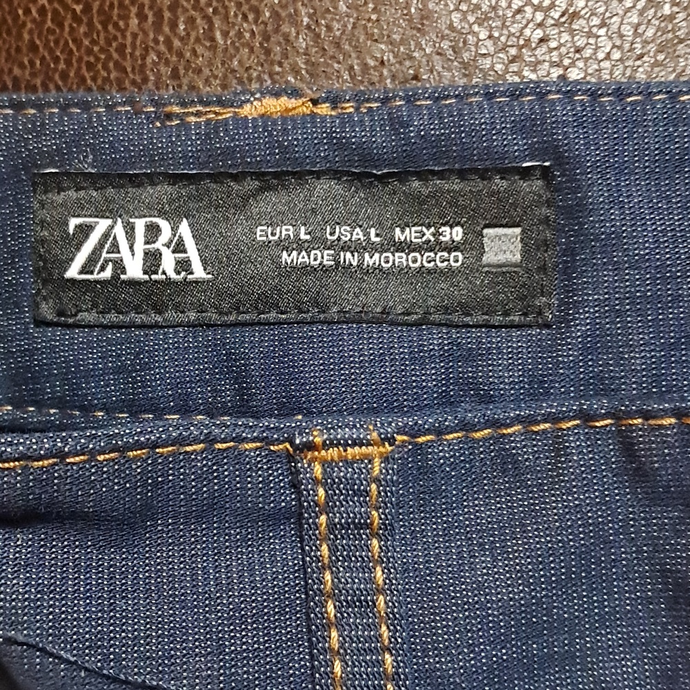 Zara Basic Indigo Denim Creased Pants Business Casual Casual Coastal Size L - Picture 6 of 8